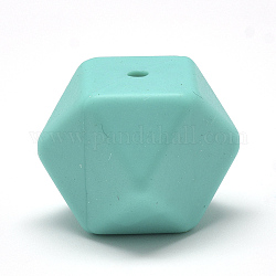 Food Grade Eco-Friendly Silicone Beads, Chewing Beads For Teethers, DIY Nursing Necklaces Making, Faceted Cube, Cyan, 17x17x17mm, Hole: 2mm
