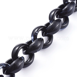 Cadenas rolo acrílicas hechas a mano, cadena belcher, estilo de imitación de piedras preciosas, negro, Enlaces: 20x18x8 mm, aproximadamente 39.37 pulgada (1 m) / hebra