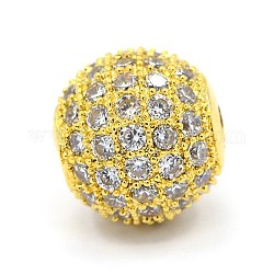 Cz Schmuck Messing Micro Pave Zirkonia runde Perlen, Transparent, echtes 18k vergoldet, 9x10 mm, Bohrung: 1 mm