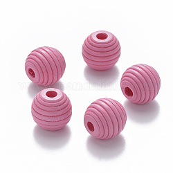 Perles européennes de ruche en bois naturel peint, Perles avec un grand trou   , ronde, rose chaud, 18x17mm, Trou: 4.5mm