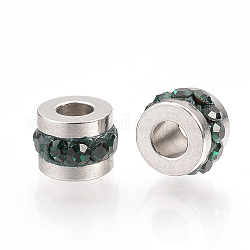 201 strass perline in acciaio inox, colonna, smeraldo, 7x5mm, Foro: 3 mm