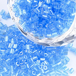 Grade A Glass Seed Beads, Hexagon(Two Cut), Transparent Colours Lustered, Light Sky Blue, 1.5~2.5x1.5~2mm, Hole: 0.8mm, about 2100pcs/bag, 450g/bag