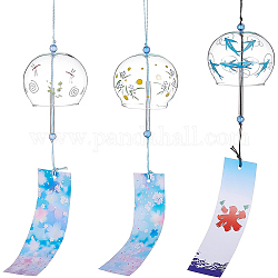 Benecreat 3 pièces 3 carillons éoliens de style, petites cloches à vent pendentifs en verre faits à la main, pour les décorations de maison de cadeau, couleur mixte, 60x70 mm et 400 mm, 1pc / style