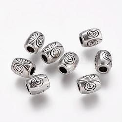 Tibetischer stil legierung perlen, Bleifrei und Nickel frei und Cadmiumfrei, Fass, Antik Silber Farbe, ca. 7 mm lang, 6 mm breit, Bohrung: 2.5 mm