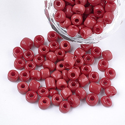 Glass Seed Beads, Opaque Colours, Round, Dark Red, 5~6x3~5mm, Hole: 1.2~2mm, about 2500pcs/bag