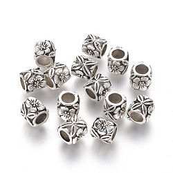 Tibetischen Spalte Art europäisches Perlen, Großloch perlen, cadmiumfrei und bleifrei, Antik Silber Farbe, 9x9 mm, Bohrung: 5 mm, ca. 440 Stk. / 1000 g