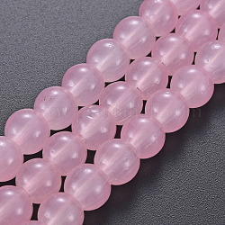 Chapelets de perles en verre peint par pulvérisation, ronde, perle rose, 8x7.5mm, Trou: 1.4mm, Environ 50~51 pcs/chapelet, 14.57~14.96 pouces (37~38 cm)