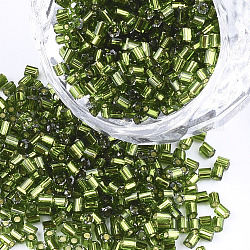 Grade A Glass Seed Beads, Hexagon(Two Cut), Silver Lined, Green, 1.5~2.5x1.5~2mm, Hole: 0.8mm, about 2100pcs/bag, 450g/bag