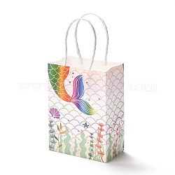 Sac cadeau en papier kraft créatif pliable rectangle, avec une poignée, sac de faveur de mariage, motif de sirène, 15x11x0.15 cm
