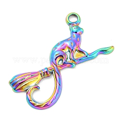 304 Stainless Steel Pendants, Cat Shape Charms, Rainbow Color, 28.5x28x2mm, Hole: 2.2mm