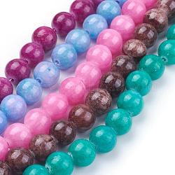 Chapelets de perles en jade jaune naturel, teinte, ronde, couleur mixte, 10mm, Trou: 1mm, Environ 40 pcs/chapelet, 15.75 pouce