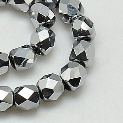 Electroplate Glass Beads Strands, Full Plated, Faceted, Cube, Platinum Plated, 6x6x6mm, Hole: 1mm, about 71pcs/strand, 16.5 inch