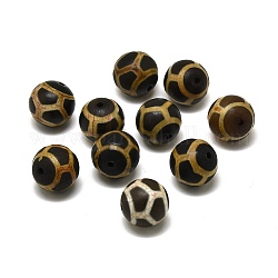 Perles dzi de tortue/écaille de tortue de style tibétain, Perles d'agate naturelles, ronde, 14mm, Trou: 1.4mm