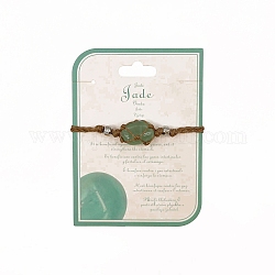 Braccialetto con perline intrecciate con sacchetto in macramè di avventurina verde naturale, braccialetto regolabile con cordino in cera, 9-7/8 pollice (25 cm)