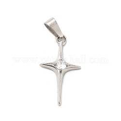 304 Stainless Steel Pendants, with Crystal Rhinestone, Star Charms, Stainless Steel Color, 27.5x15x4mm, Hole: 7x3mm