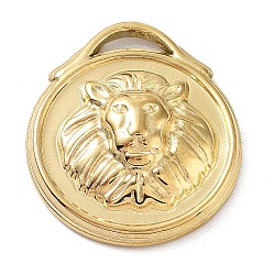 304 Stainless Steel Pendants, Flat Round with Lion Charm, Golden, 22x19x5mm, Hole: 6.5x1.5mm