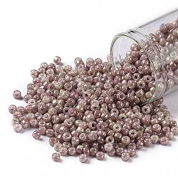 Cuentas de semillas redondas toho, Abalorios de la semilla japonés, (1201) jaspeado rosa beige opaco, 8/0, 3mm, agujero: 1 mm, acerca 222pcs / botella, 10 g / botella
