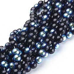 Rotonde perle di vetro fili, nero, ab colore placcato, perline:8mm di diametro, Foro: 1 mm, circa 14 pollice / filo, circa 42pcs/filo