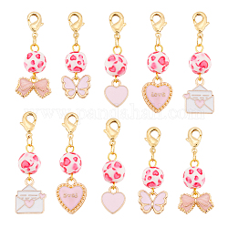 AHANDMAKER 10 Pcs Pink Love Heart Keychain, Butterfly Bowknot Keyring Valentine's Day Theme Resin Beads Charms Accessories with Clasps for Bag Backpack Purse Handbag Hanging Decoration Gift