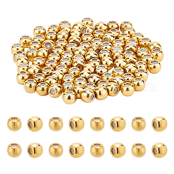 Hobbysay 70 Stück Messingperlen, mit Gummi innen, Schieberegler Perlen, Stopper Perlen, Runde, echtes 18k vergoldet, 3x2.5 mm, Bohrung: 1.5 mm, Gummiloch: 0.5mm