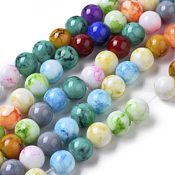 Spray Painted Glass Beads Strands, Round, Mixed Color, 10mm, Hole: 1.3~1.6mm, about 43pcs/strand, 16 inch