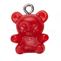 Подвески из смолы, с металлической фурнитурой платинового цвета, форма медведя, красные, 18x14 мм