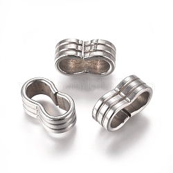 201 charms per diapositive in acciaio inossidabile / perle scorrevoli, per fare braccialetti con cordoncino di cuoio, colore acciaio inossidabile, 13x7.5x5mm, Foro: 5x10.5 mm