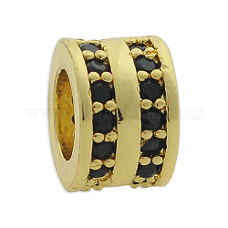 Brass Micro Pave Cubic Zirconia European Beads, Flat Round, Light Gold, 9x5.5mm, Hole: 5mm, 3pcs/bag