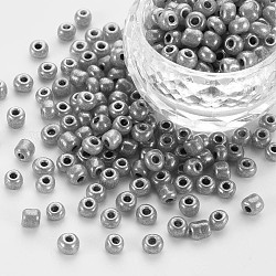 6/0 Glass Seed Beads, Ceylon, Round, Round Hole, Gray, 6/0, 4mm, Hole: 1.5mm, about 500pcs/50g, 50g/bag, 18bags/2pounds