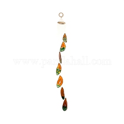 Ornamento da appendere in pezzo di agata naturale tinta chakra, Chitarra del vento, con anello di legno, per la decorazione domestica, colorato, 720~750mm, Foro: 25 mm