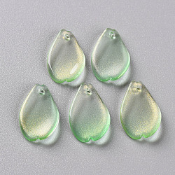 Transparentes pintados con spray colgantes de cristal, con polvo del brillo, Petaline, verde claro, 16x9.5x2mm, agujero: 1 mm