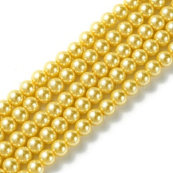 Стеклянные жемчужные бусины класса А, жемчужные, круглые, золотые, 6 мм, отверстие : 0.7~1 мм, около 68 шт / нитка, 16'' (40.64 см)