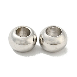 Rack Plating Large Hole Brass  Beads, Cadmium Free & Lead Free, Long-Lasting Plated, Round, Platinum, 7x4mm, Hole: 3mm