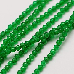 Chapelets de perle ronde en jade blanc naturel, teinte, vert de mer moyen, 2.5mm, Trou: 0.8mm, Environ 152 pcs/chapelet, 15.5 pouce