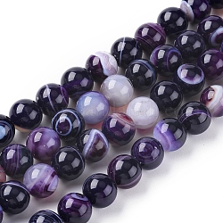 Chapelets de perles en agate à rayures naturelles/agates à bandes, teints et chauffée, ronde, indigo, 8mm, Trou: 1.2mm, Environ 47 pcs/chapelet, 14.96 pouce (38 cm)