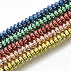 Electroplated Non-magnetic Synthetic Hematite Beads Strands, Rondelle, Mixed Color, 4.5x2mm, Hole: 0.9mm, about 170~173pcs, 15.55 inch(39.5cm)
