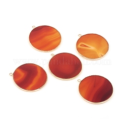 Naturales cornalina / ágata roja colgantes, con fornituras de latón, plano y redondo, dorado, 32~34x28.5~31x2mm, agujero: 1.6 mm