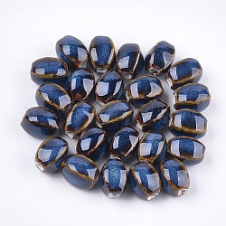 Manuell Porzellan Perlen, Phantasie antiken glasiertem Porzellan, Oval, königsblau, 12~14x9~10.5x9~11 mm, Bohrung: 2.5 mm