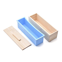 Прямоугольные наборы форм для мыла из сосны, с силиконовой формой, деревянный ящик и крышка, инструмент для изготовления мыла ручной работы, Плут синий, 28x8.9x10.4 см, Внутренний диаметр: 7x25.9 cm, 3 шт / комплект