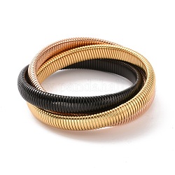 304 bracelet chaînes serpent plates imbriquées en acier inoxydable, bracelet entrelacé extensible triple rangs pour femme, diamètre intérieur: 2-1/2 pouce (6.4 cm)