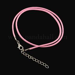 Algodón encerado el collar del cordón, con broches de langosta de la aleación de la garra y las cadenas finales de hierro, Platino, rosa perla, 17.4 pulgada (44 cm)