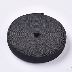 Cordoncino / fasce elastiche piatte con asola, accessori per cucire indumenti per tessitura, nero, 20mm, circa 10m/rotolo