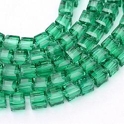 Chapelets de perles en verre transparent, cube, vert de mer, 4x4x4mm, Trou: 1mm, Environ 100 pcs/chapelet, 17 pouce