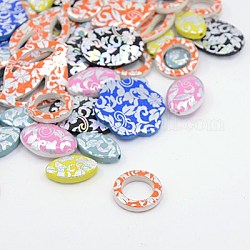 Printed Acrylic Beads, with Powder, Mixed Style, Mixed Color, 23~48x14.5~37x4~7mm, Hole: 1.5~2mm