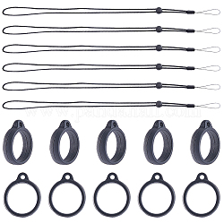 GORGECRAFT 42PCS Black Anti-Lost Necklace Lanyard Set Including 6PCS Anti-Loss Pendant Strap String Holder with 36PCS Silicone Rubber Rings for Office Key Chains Outdoor Activities, 16mm