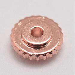 Latón entrepieza de abalorios, plano y redondo, oro rosa, 6x2mm, agujero: 1 mm