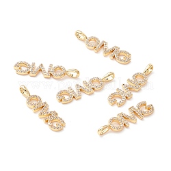Brass Micro Pave Clear Cubic Zirconia Pendants, Long-Lasting Plated, Lead Free & Cadmium Free & Nickel Free, OMG Word Shape, Real 18K Gold Plated, 29x7.5x2mm, Hole: 2.5x5mm
