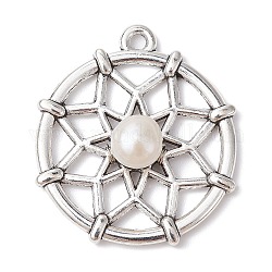 Natural Cultured Freshwater Pearl Pendants, Alloy Flower Charms, Antique Silver, 30.5x27x7mm, Hole: 2mm
