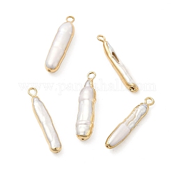 Pendenti di perle keshi naturali barocche, ciondoli rettangolari, con passanti in ottone, oro chiaro, 25~28x5~7x3~5mm, Foro: 1.6~1.8 mm