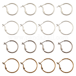 CHGCRAFT 16 Pairs 4 Style Brass Hoop Earrings, Ring, Mixed Color, 20~24x1.5mm, Pin: 0.6~0.7mm, 4 pairs/style